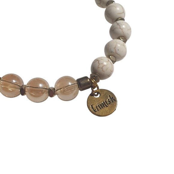 Erimish Beaded Stretch Bracelet Howlite Brown Gold Charm Translucent Glass Beads - Picture 2 of 3